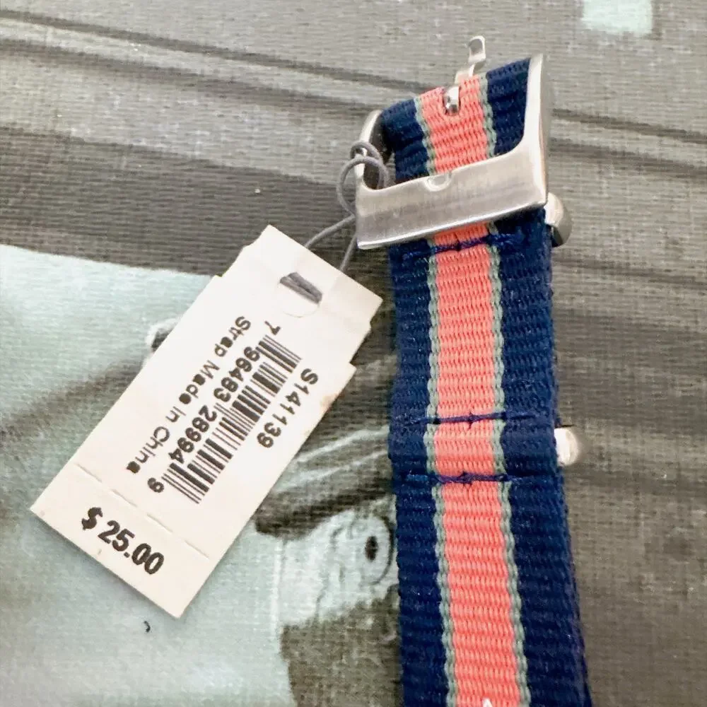 NWT Fossil S141139 14mm Canvas Watch Strap Navy Coral Stripe Ladies Band